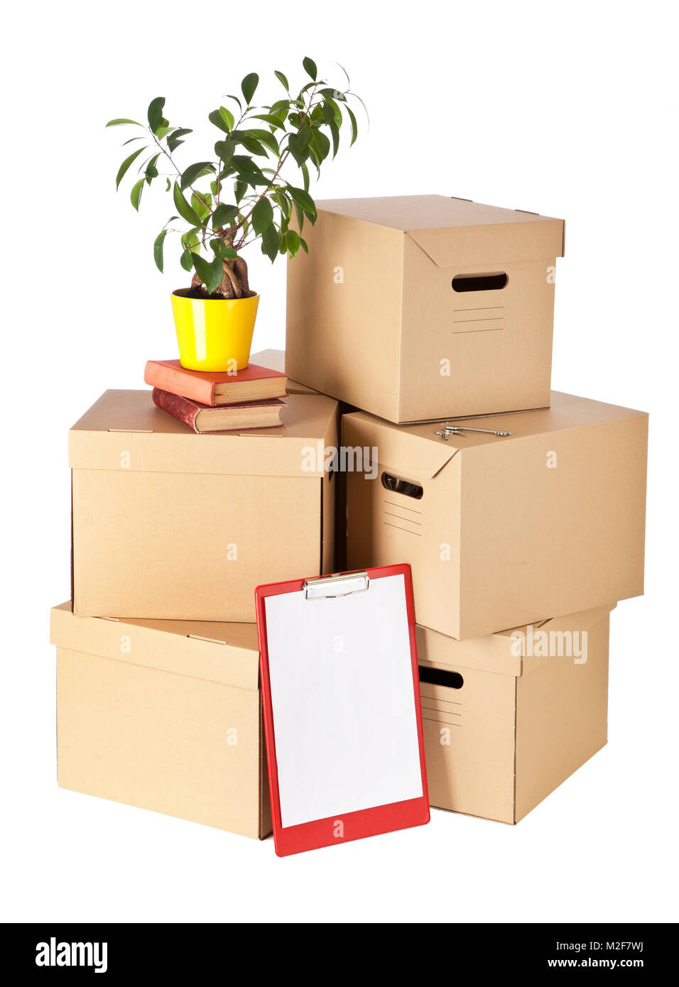 Kartons auf weißem Hintergrund Stockfoto