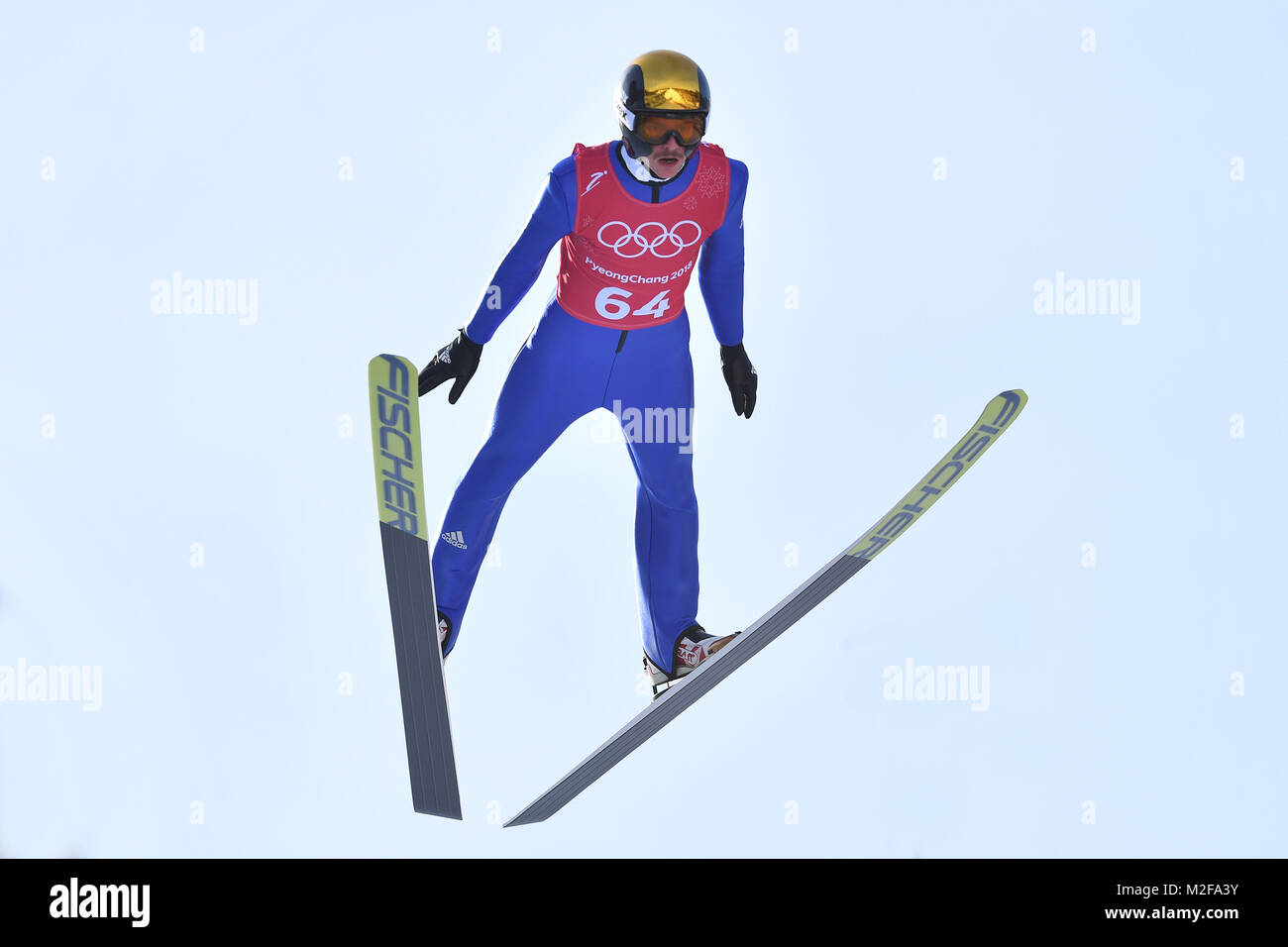 Richard Freitag (GER), Aktion, entsprungen. Skijjumping, Skispringen, Training am 08.02.2018, Olympische Winterspiele 2018, vom 09.02. - 25.02.2018 in PyeongChang/Suedkorea. | Verwendung weltweit Stockfoto