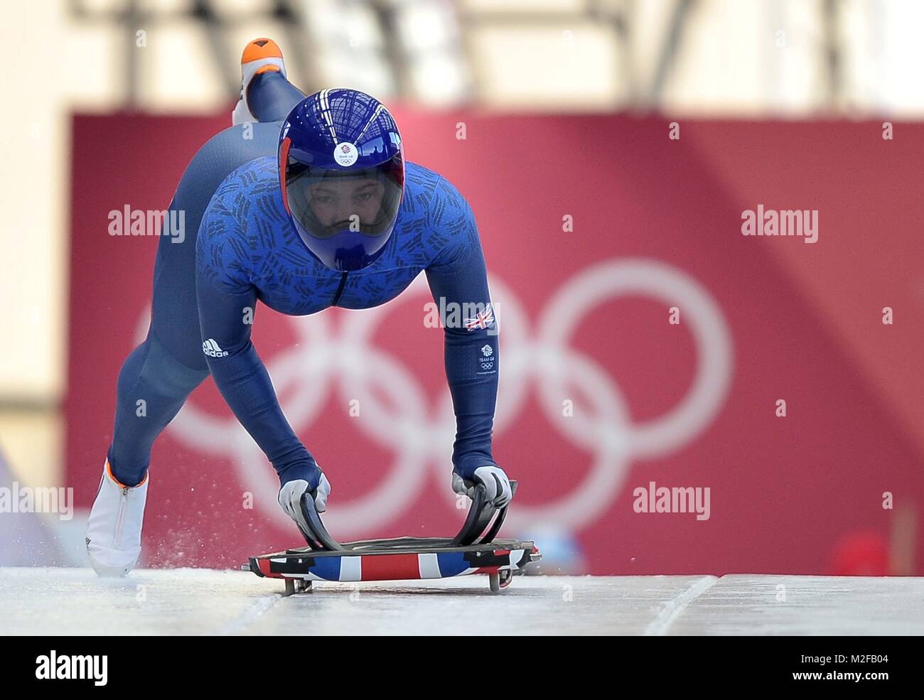 Pyeongchang, Nordkorea. 7 Feb, 2018. Lizzy Yarnold (GBR). Frauen Skeleton Training. Pyeongchang 2018 Winter Olympics. Olympischen Sliding Center. Alpensia. Pyeongchang. Republik Korea. 07/02/2018. Credit: Sport in Bildern/Alamy leben Nachrichten Stockfoto