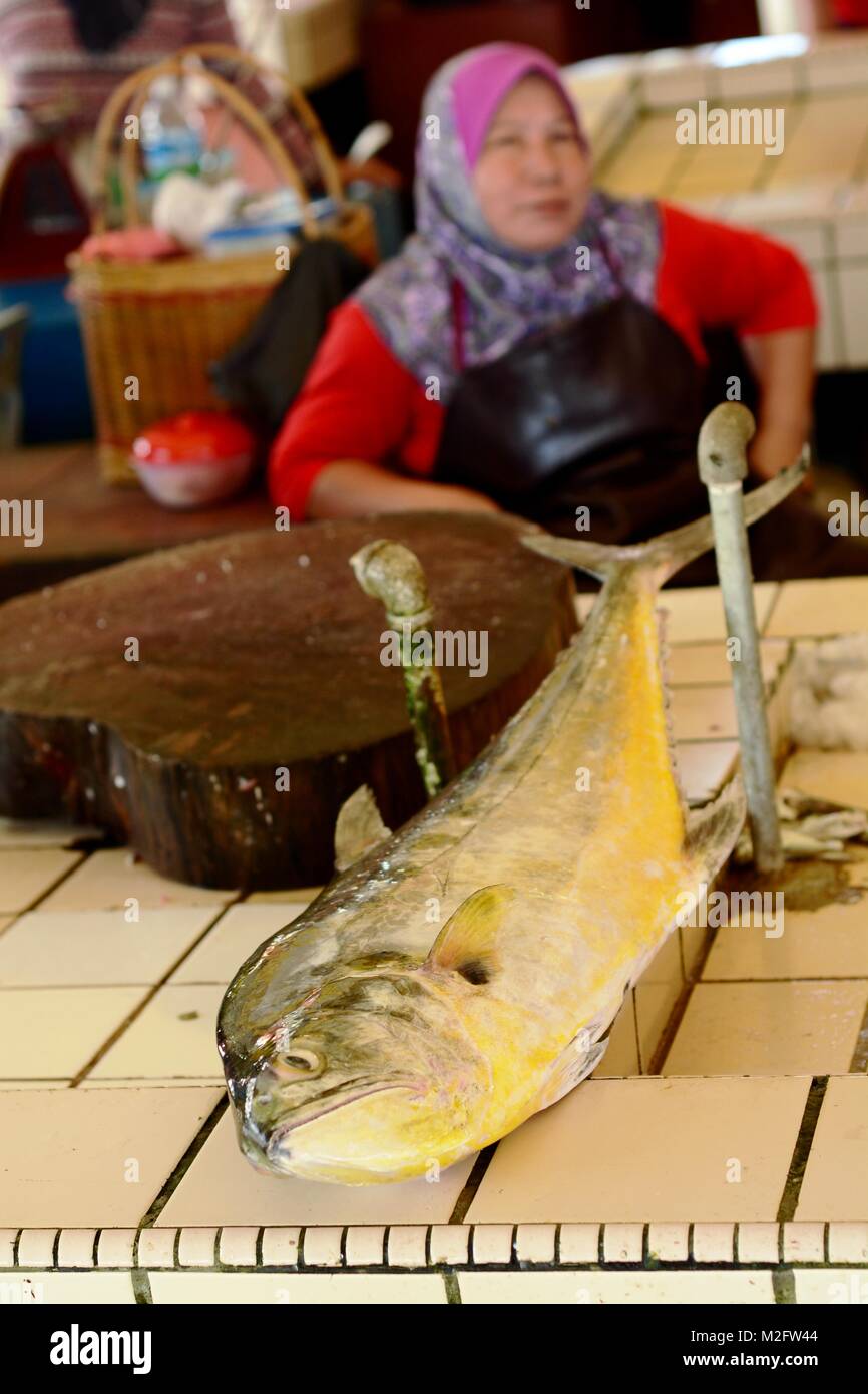 Malaiischer Fischmarkt in Sarawak Stockfoto