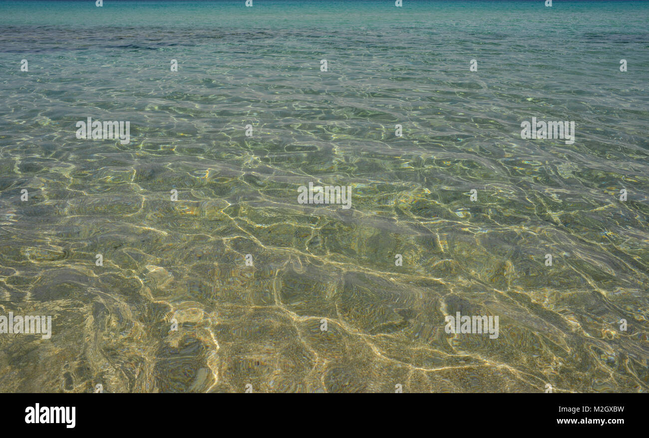 Im ruhigen Wasser des Meeres oder Ozeans in einem sonnigen Tag. Stockfoto