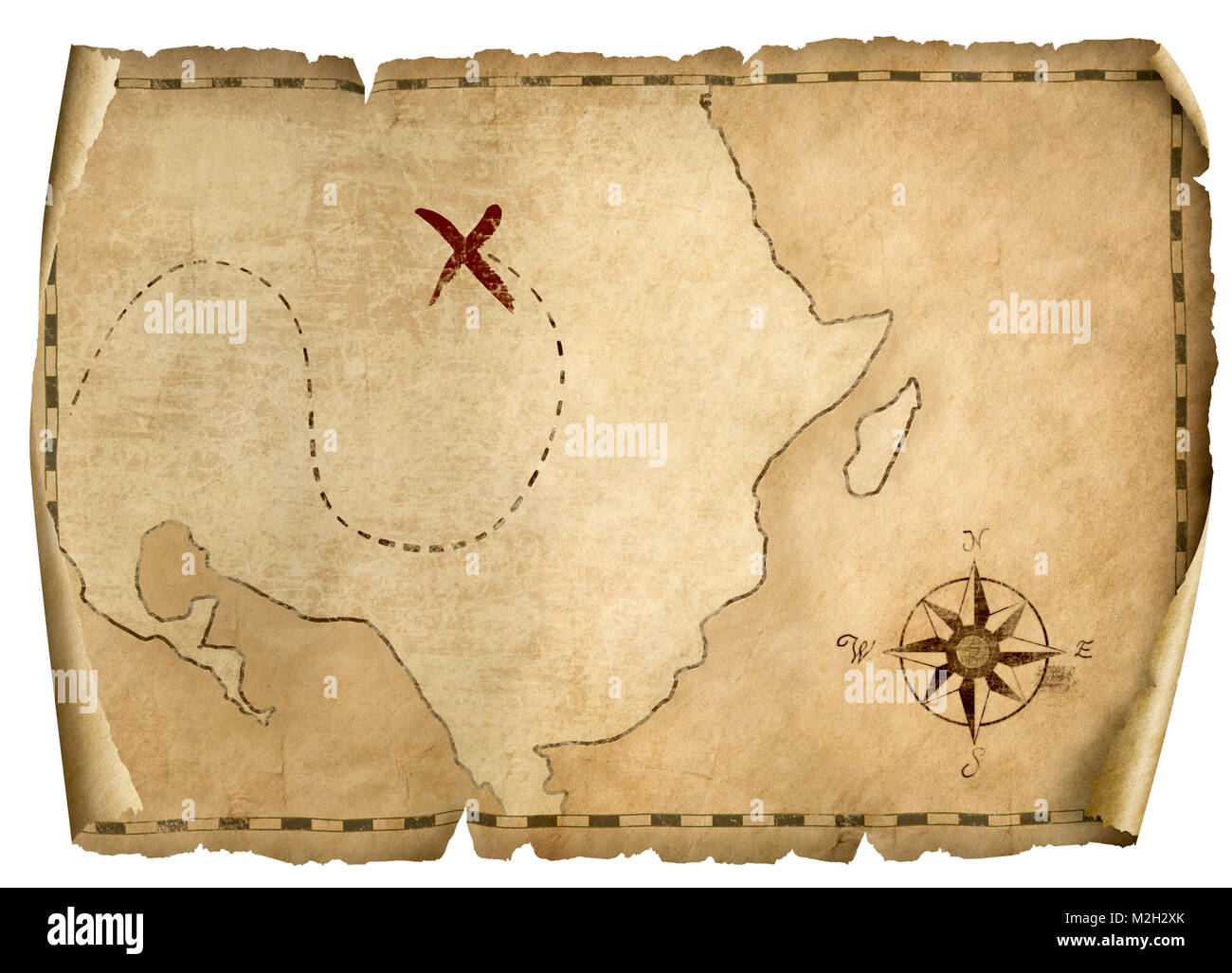 Alten Schatz der Piraten Karte isoliert 3 Abbildung d mit Licht Richtung von rechts Stockfoto