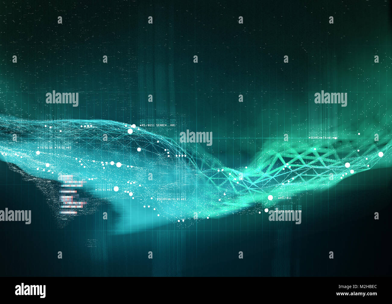 Komplexe Visualisierung von Daten und Technologie zusammen arbeiten. 3D-Darstellung Stockfoto