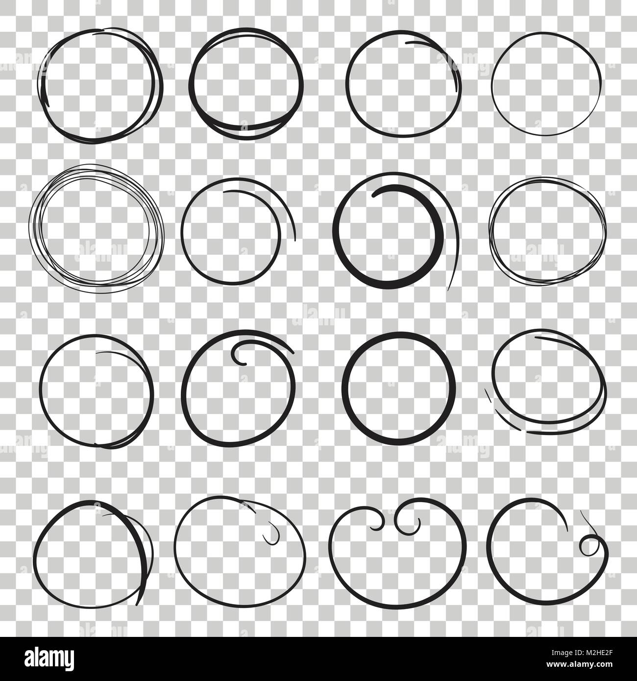 Hand kreisen Icon Set erstellt. Sammlung von Bleistift Skizze Symbole. Vector Illustration auf isolierte Hintergrund. Stock Vektor