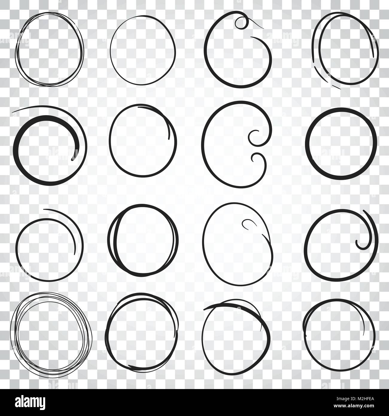 Hand kreisen Icon Set erstellt. Sammlung von Bleistift Skizze Symbole. Vector Illustration auf isolierte Hintergrund. Einfaches Geschäftskonzept Piktogramm. Stock Vektor