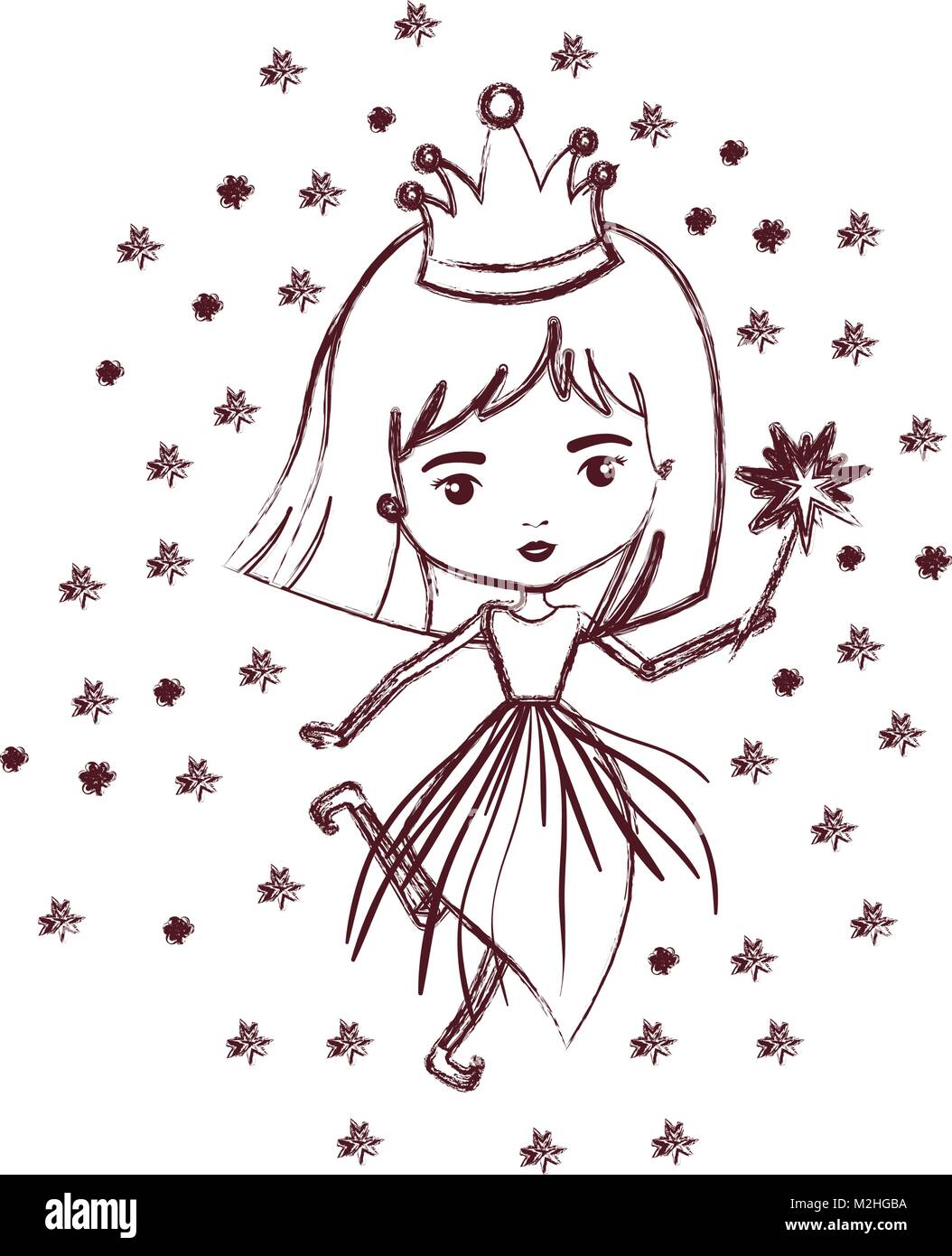 Prinzessin Fee mit Krone und Zauberstab und Sterne in