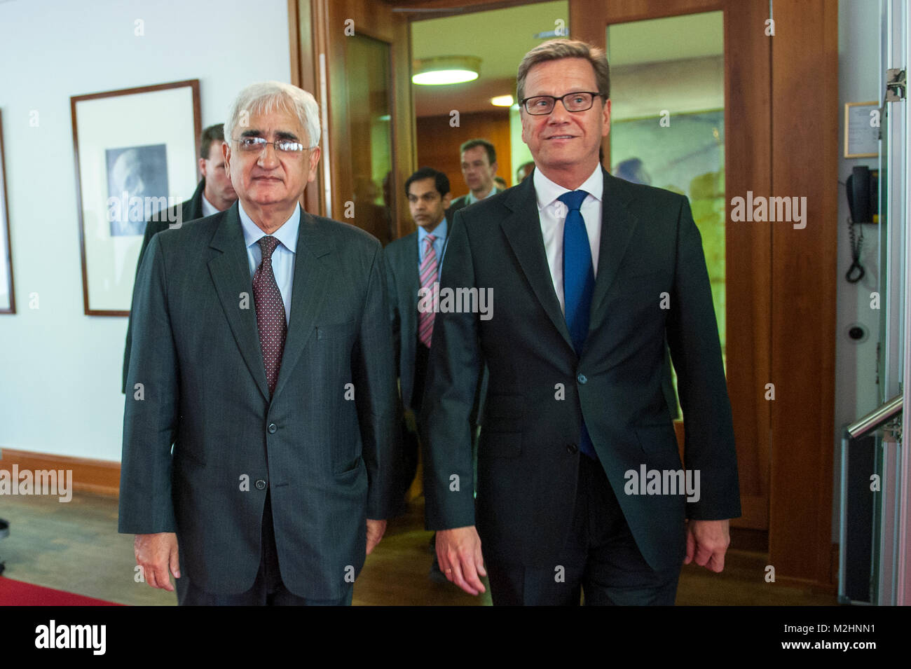 Bilaterale Treffen zwischen der deutsche Außenminister Guido Westerwelle und seinem indischen Pendant Salman Khurshid. Stockfoto