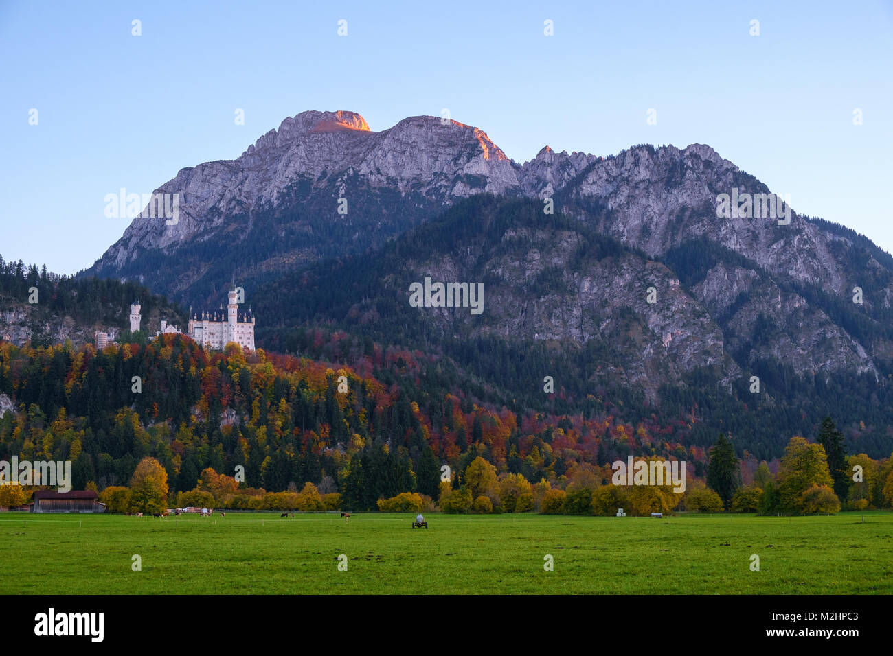 Schöner Blick auf das Schloss Neuschwanstein im Herbst in Bayern, Deutschland Stockfoto