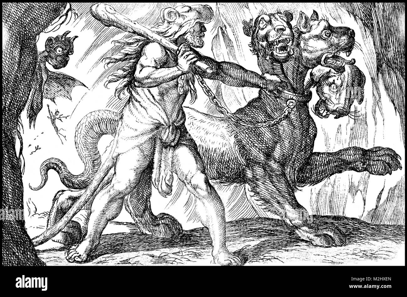 Arbeiten des Herkules, Erfassung von Cerberus Stockfoto