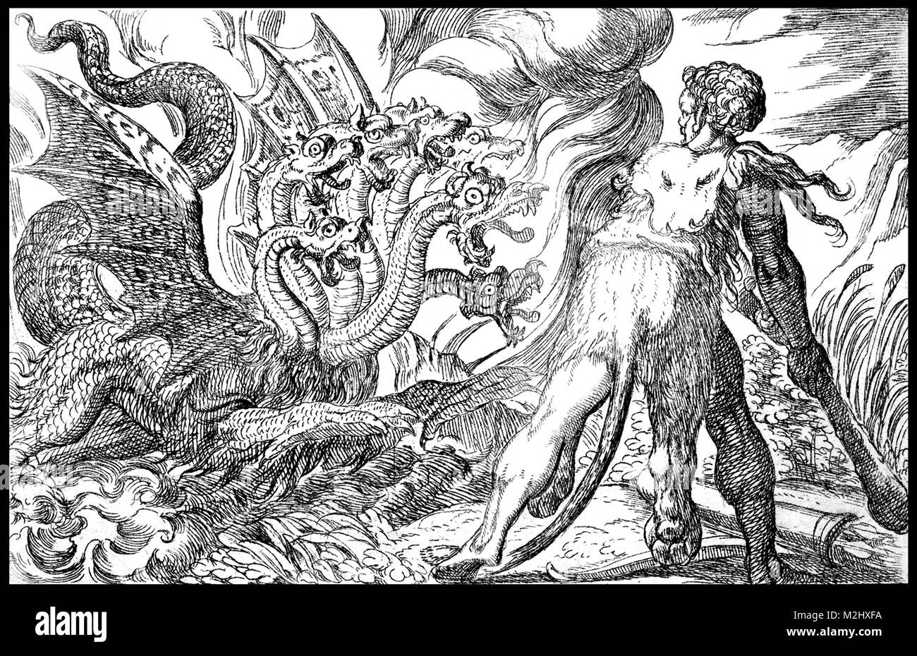 Arbeiten des Herkules, tötet die vielköpfigen Hydra Stockfoto