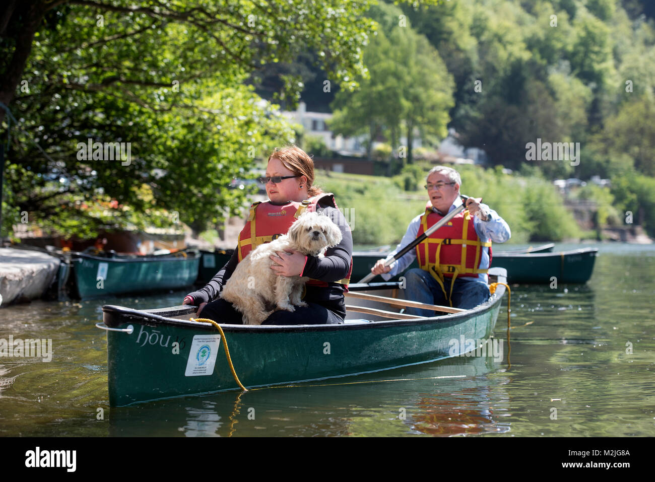 Kanufahrer auf dem Fluss Wye in der Nähe von Symonds Yat in Herefordshire UK Stockfoto