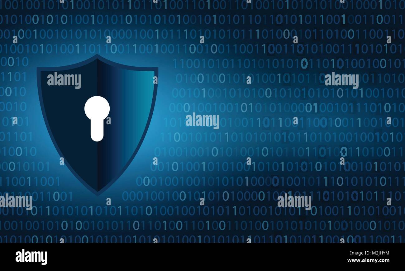 Binäre schild Cyber Security und Datenschutz Schild und Sperren über binäre Ziffern Hintergrund Stock Vektor
