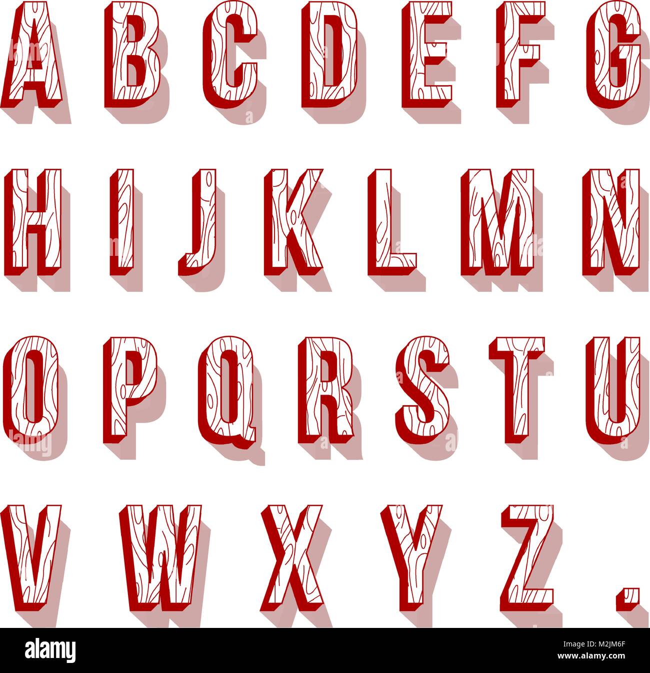 Holz Font. 3d-Schrift mit Schatten. Vector Illustration. Stock Vektor