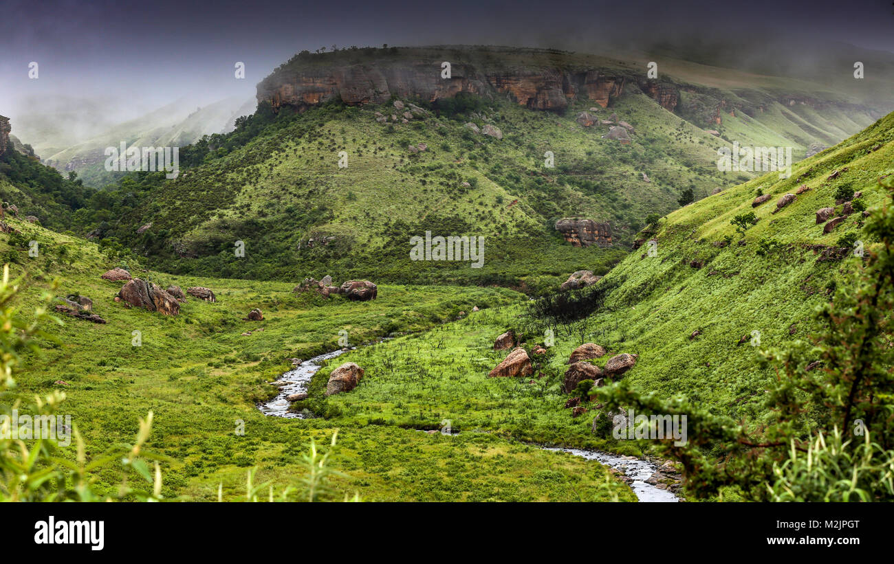 Blick vom Rock Lodge an der Giant's Castle - Drakensburg Berge, Kwazulu-Natal Provinz - Südafrika Stockfoto