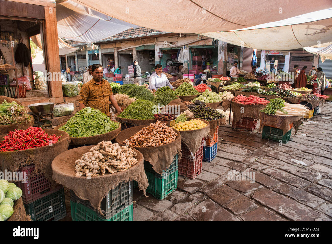 Gemüsemarkt im Basar von Jodhpur, Rajasthan, Indien Stockfoto