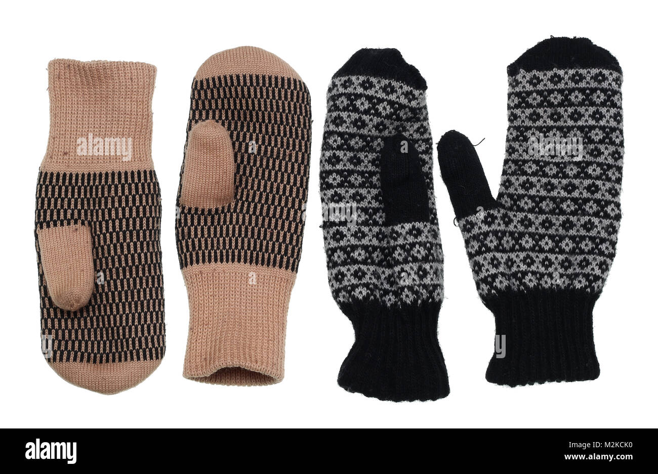 Warme Winter Wolle verwendet der Frauen Handschuhe von Country Style. Auf weissem Studio shot Isoliert Stockfoto