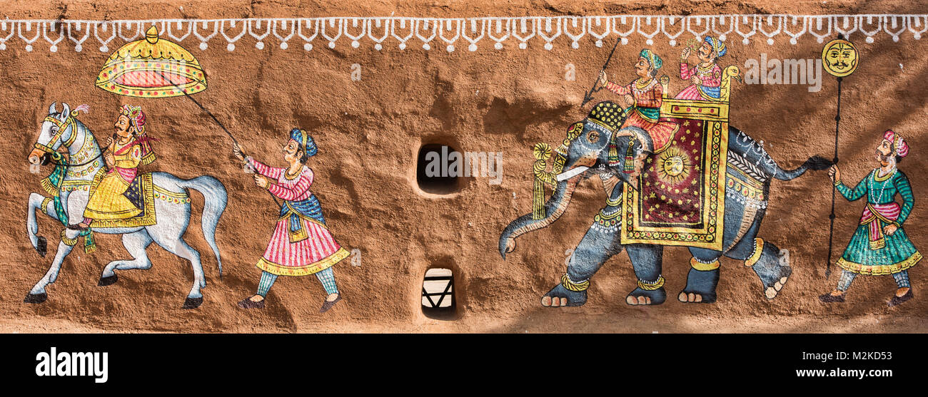 Traditionelle Rajasthani Kunst, Udaipur, Rajasthan, Indien Stockfoto