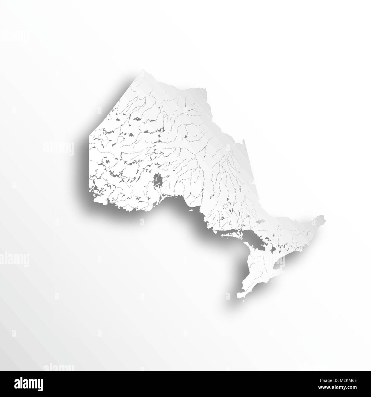 Provinzen und Territorien Kanadas - Karte von Ontario mit Papier schneiden. Flüsse und Seen sind dargestellt. Stock Vektor