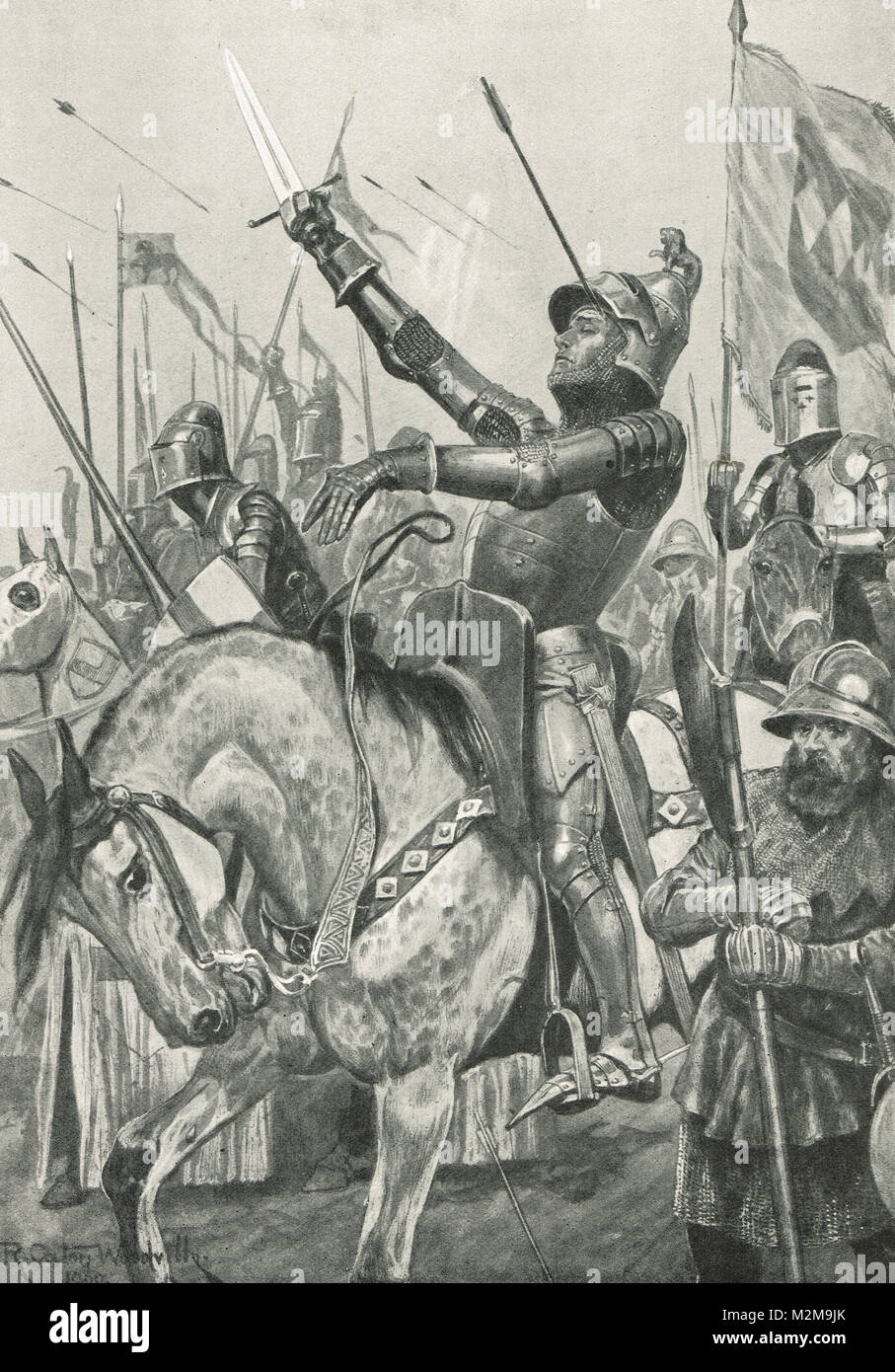 Tod von Hotspur, Schlacht von Shrewsbury, 21. Juli 1403. Rebellen unter der Führung von Henry Percy AKA Harry Hotspur. Stockfoto