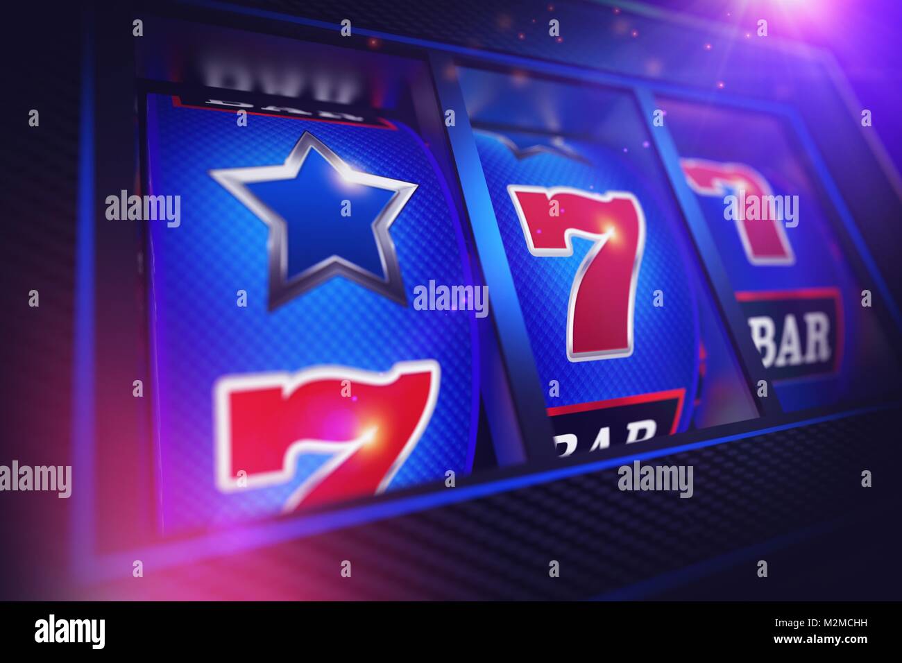 Lucky Slot Machine Spin gerenderten 3D-Konzept Abbildung. Las Vegas mit einer Hand Bandit Spiel. Stockfoto