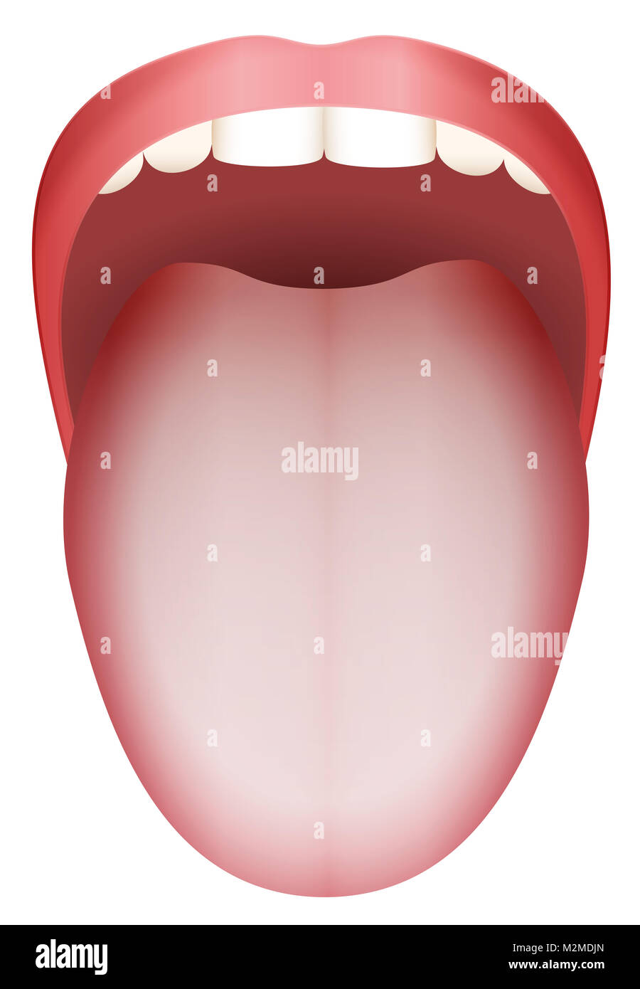 Weiß beschichtet Zunge - Abbildung auf weißen Hintergrund. Stockfoto