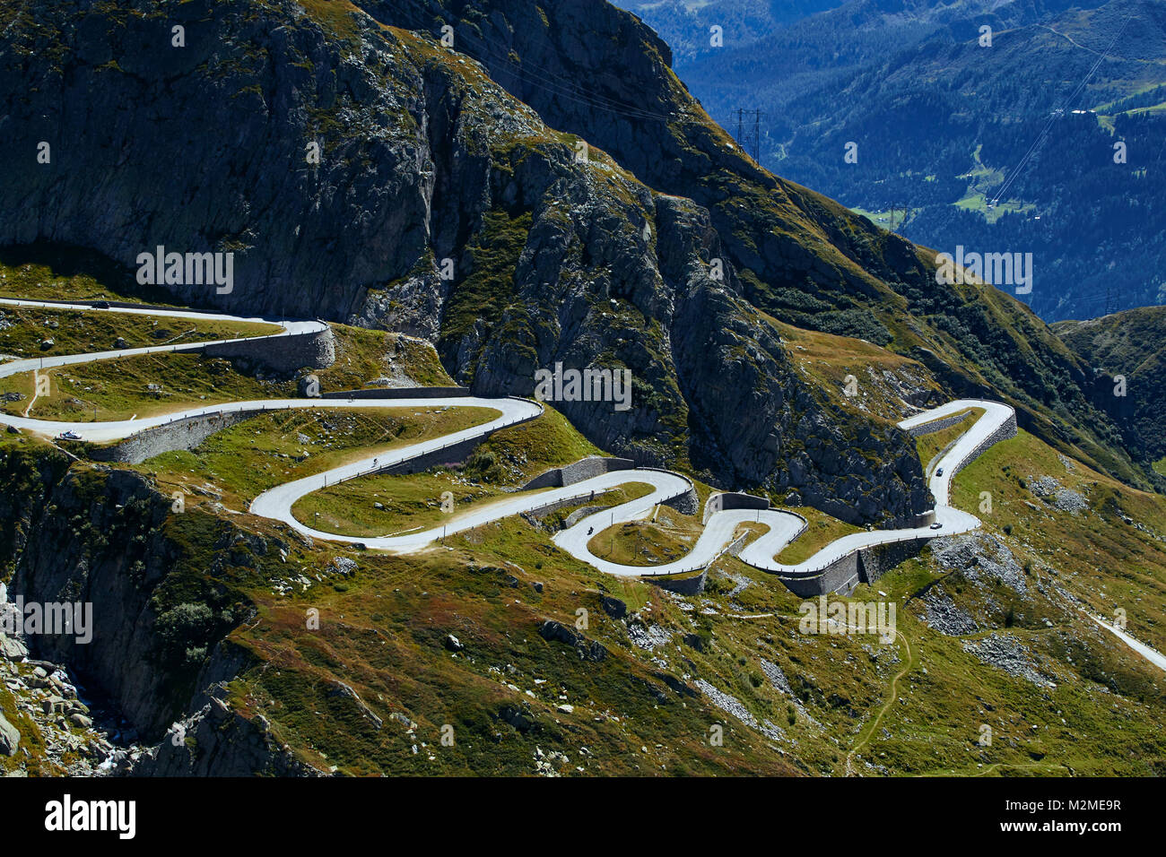 Über Tremola Serpentinen, Passo San Gottardo Stockfoto