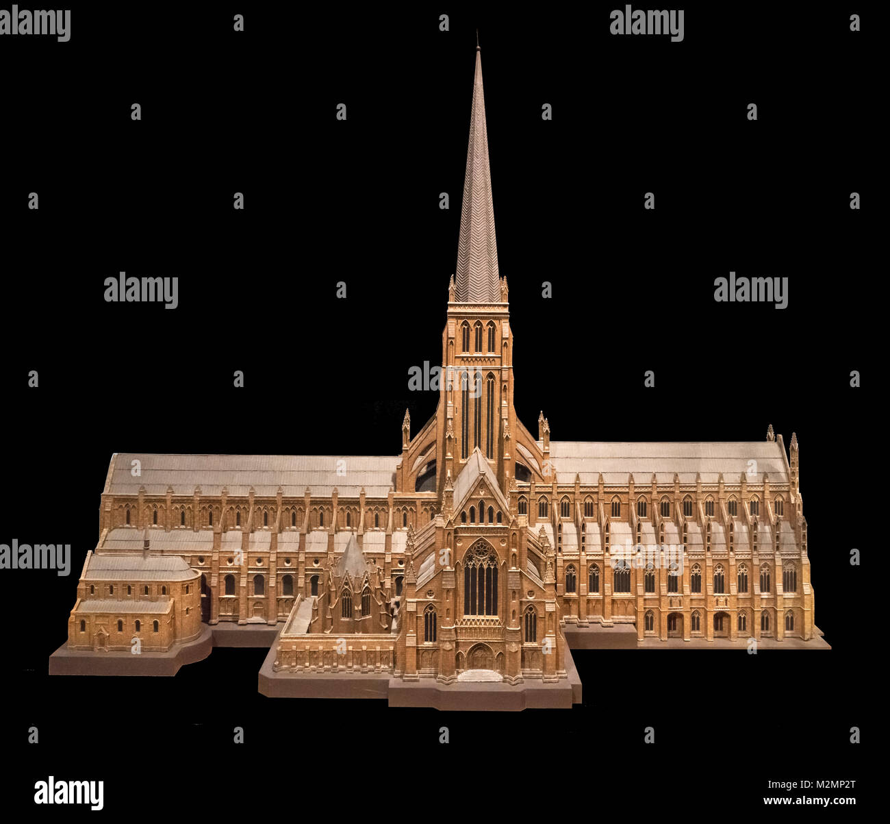 Modell der alten St Paul's Cathedral, London, die in 1320 abgeschlossen wurde und in dem großen Brand von London zerstört im Jahre 1666 (der Turm wurde im Jahr 1561 durch einen Blitzeinschlag zerstört), Museum of London, London, England, Großbritannien Stockfoto