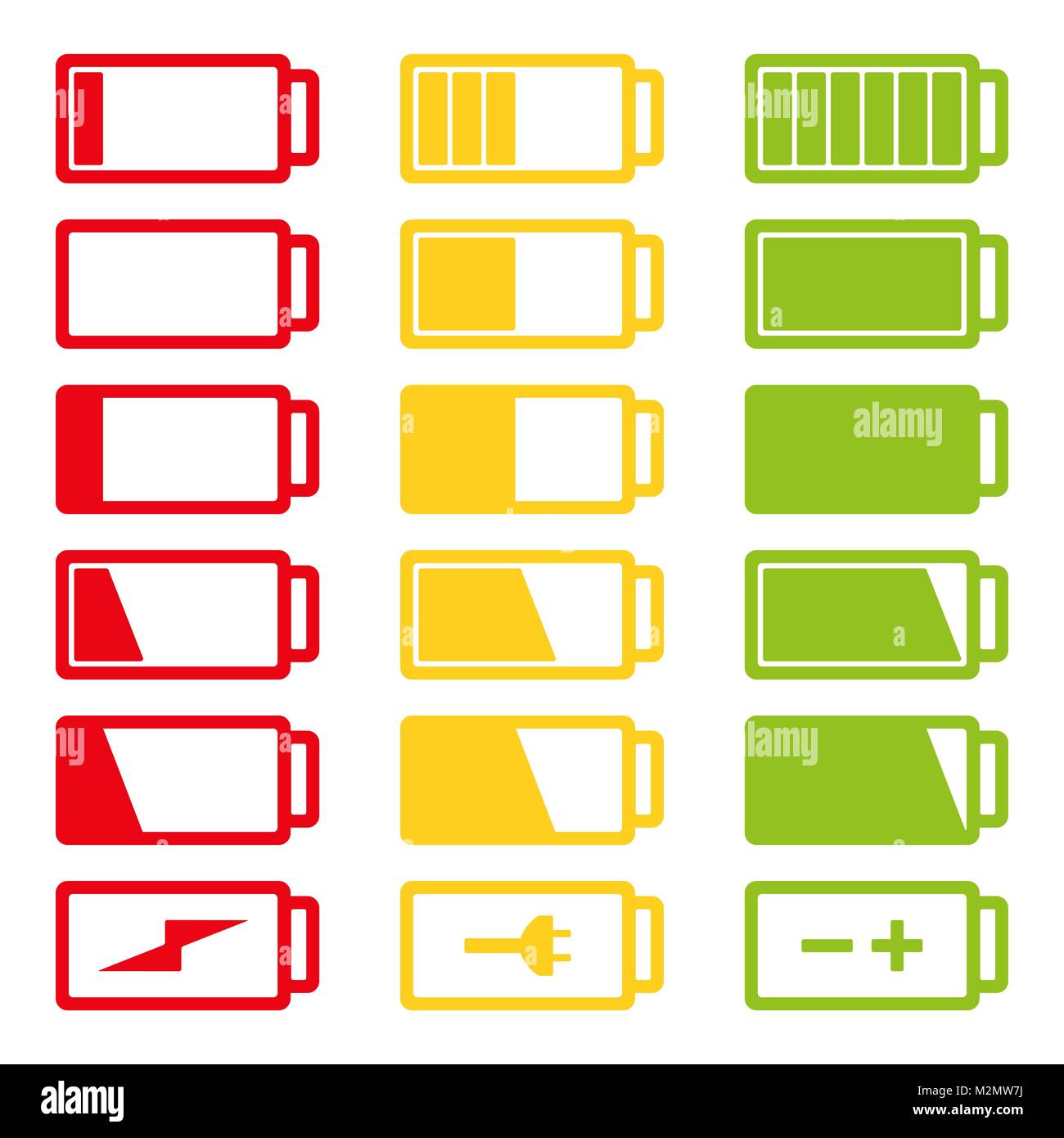 Batterie Icon Set Vector Illustration Auf Weissem Hintergrund Eps 10 Symbole Fur Die Akku Ladung Volle Und Niedrig Stock Vektorgrafik Alamy