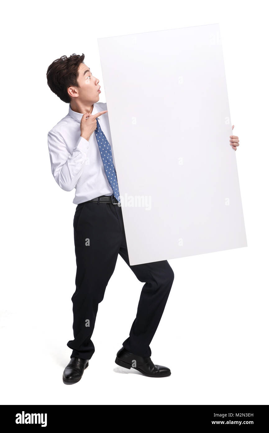 Der junge Mann mit einem White Board Stockfoto