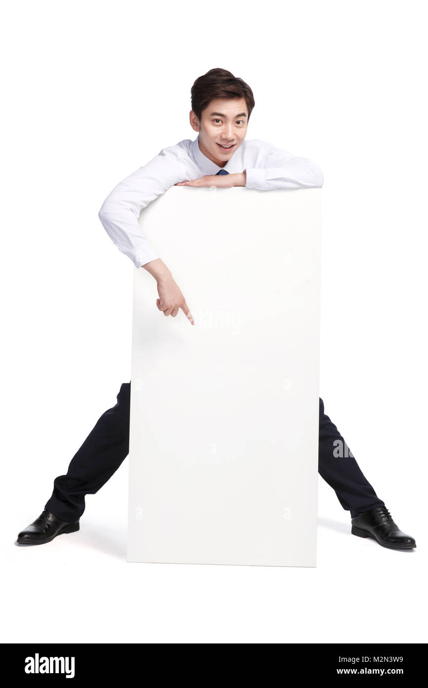 Der junge Mann mit einem White Board Stockfoto