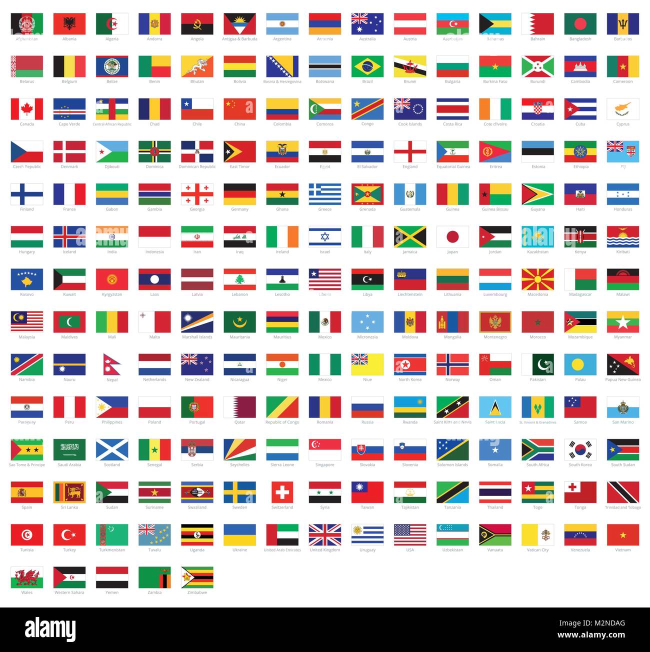 Alle nationalen Flaggen aus der ganzen Welt mit Namen - hohe Qualität vektor Flagge auf weißem Hintergrund Stock Vektor
