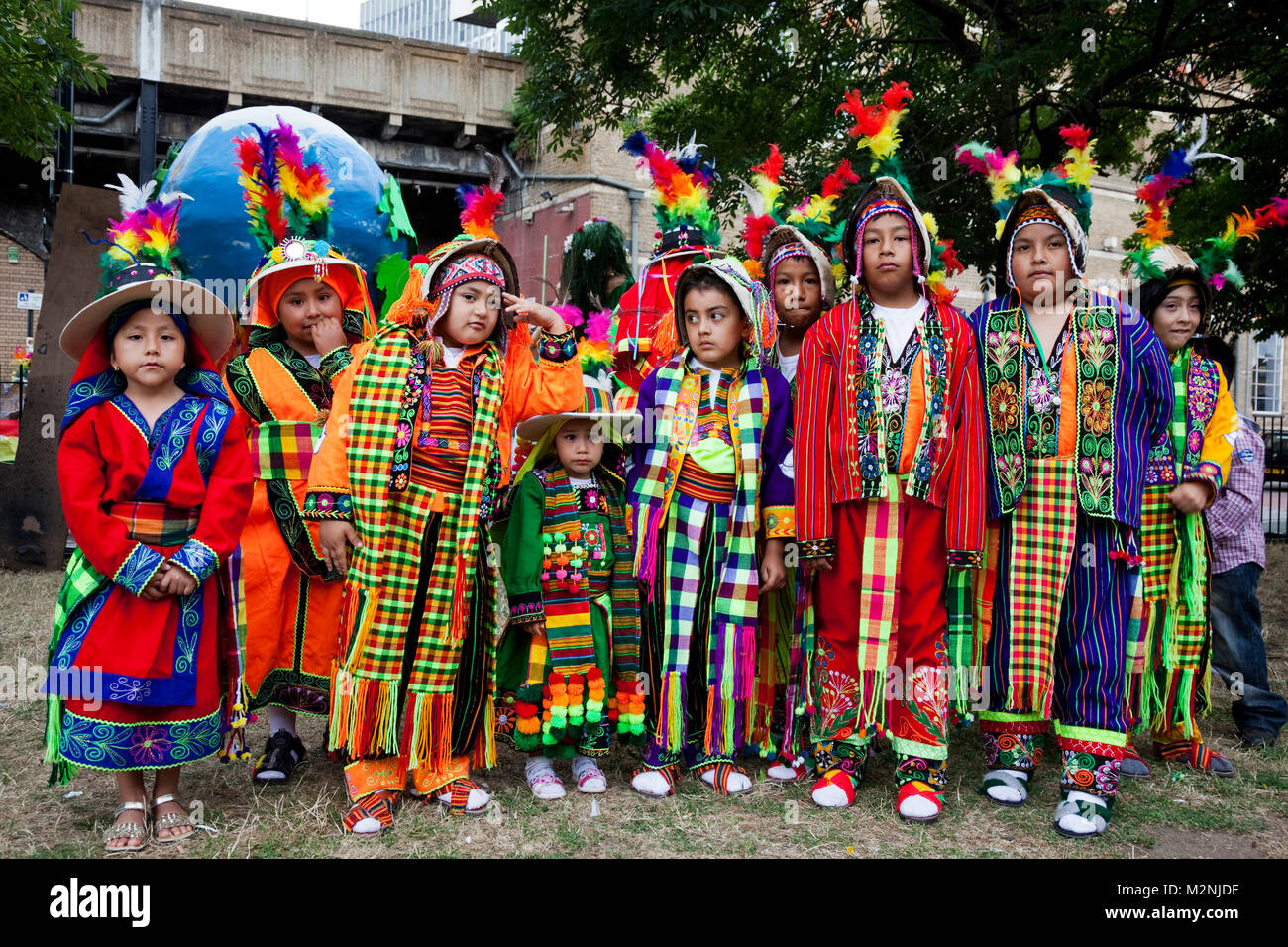 Bolivianischen Kostüme beim Karneval del Pueblo, Südamerikanische Karneval und Parade in London, England, Vereinigtes Königreich Stockfoto