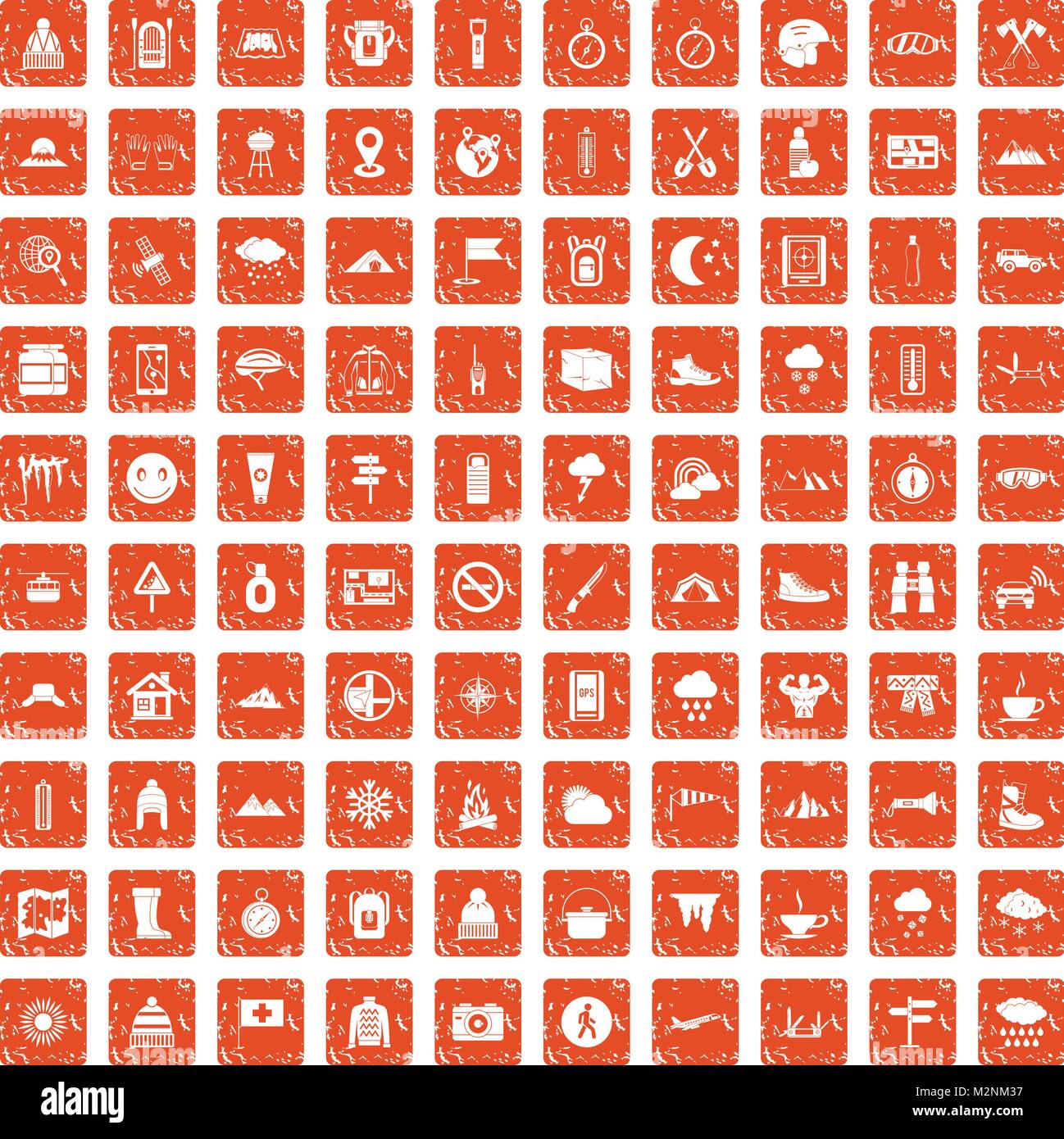 100 Bergsteigen Icons Set grunge orange Stock Vektor