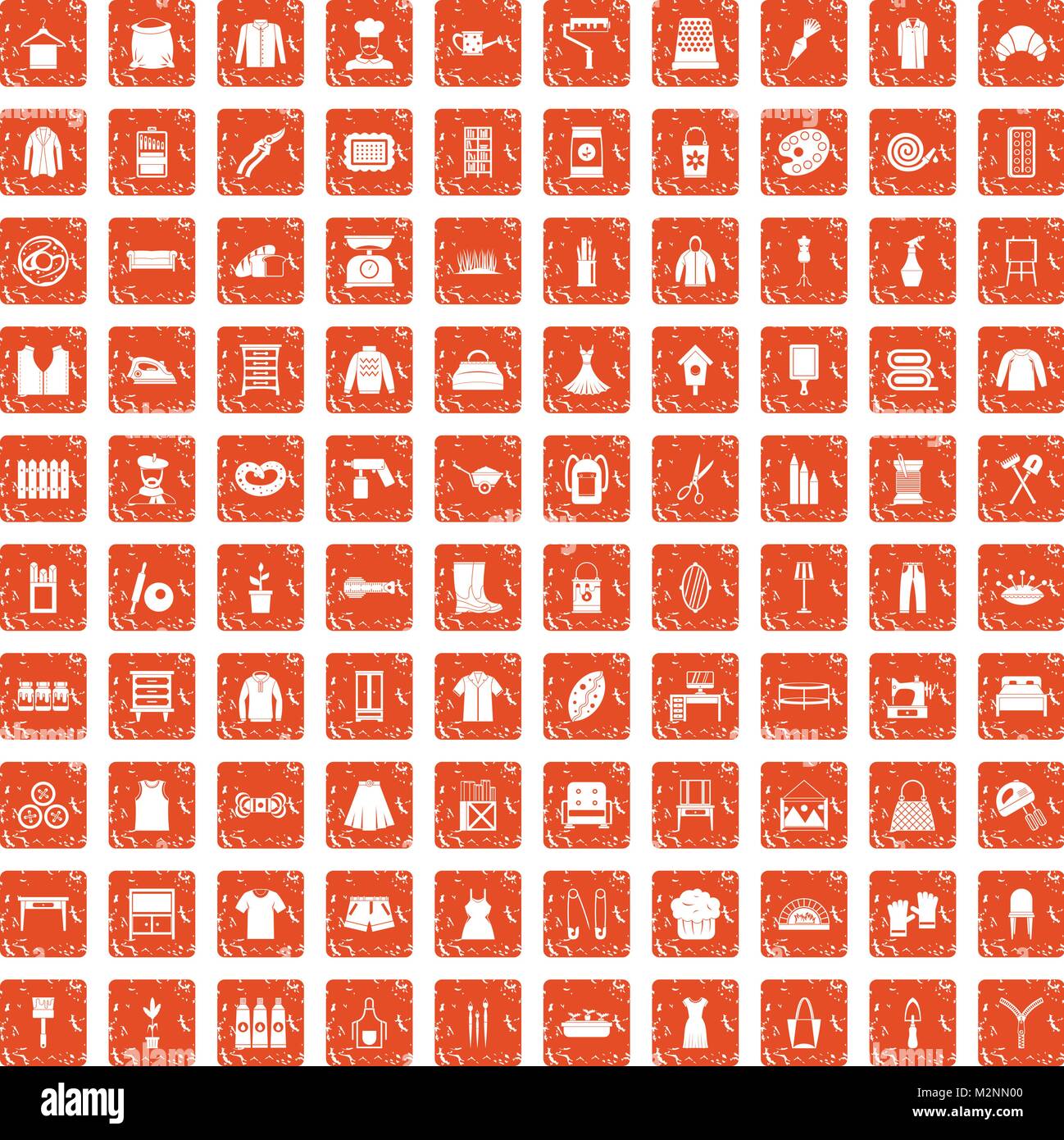 100 Handarbeit Icons Set grunge orange Stock Vektor