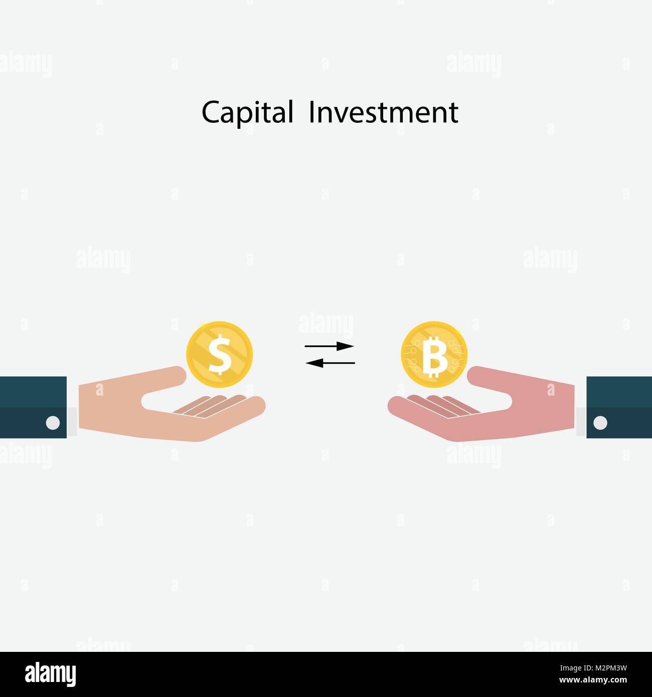 Die menschliche Hand mit US-Dollar und bitcoin unterzeichnen. Dollar und Bitcoins exchange Konzept. Digitale virtuelle Elektronische Münzen bitcoins Konzept. Investitionen s Stock Vektor