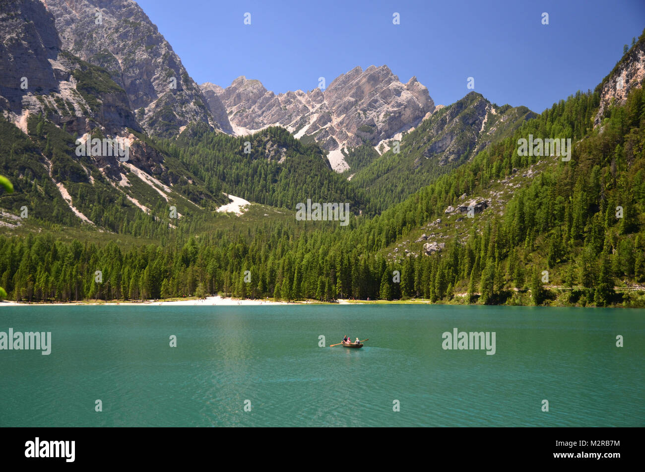 Pragser Wildsee/Lake Prags, Pustertal, Dolomiten, Südtirol, Trentino, Italien Stockfoto