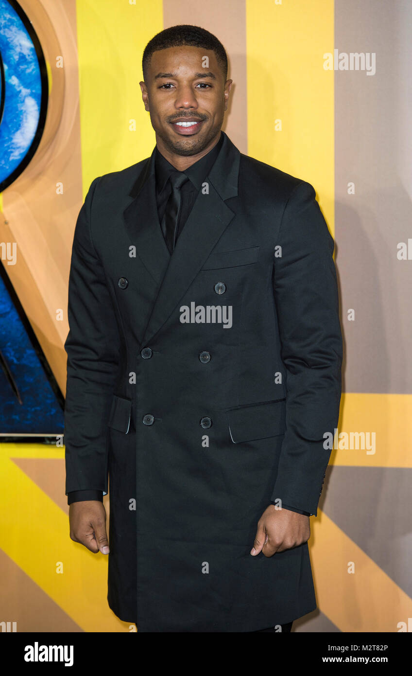 London, Großbritannien. 8. Februar, 2018. Michael B. Jordanien besucht die Europäische Premiere von Marvel Studios' 'Black Panther' bei Eventim Apollo Hammersmith am 8. Februar 2018 in London, England Credit: Gary Mitchell, GMP-Media/Alamy leben Nachrichten Stockfoto