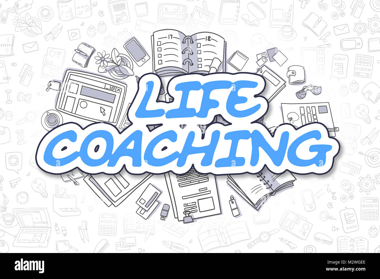 Life Coaching - Doodle blauen Text. Geschäftskonzept. Stockfoto