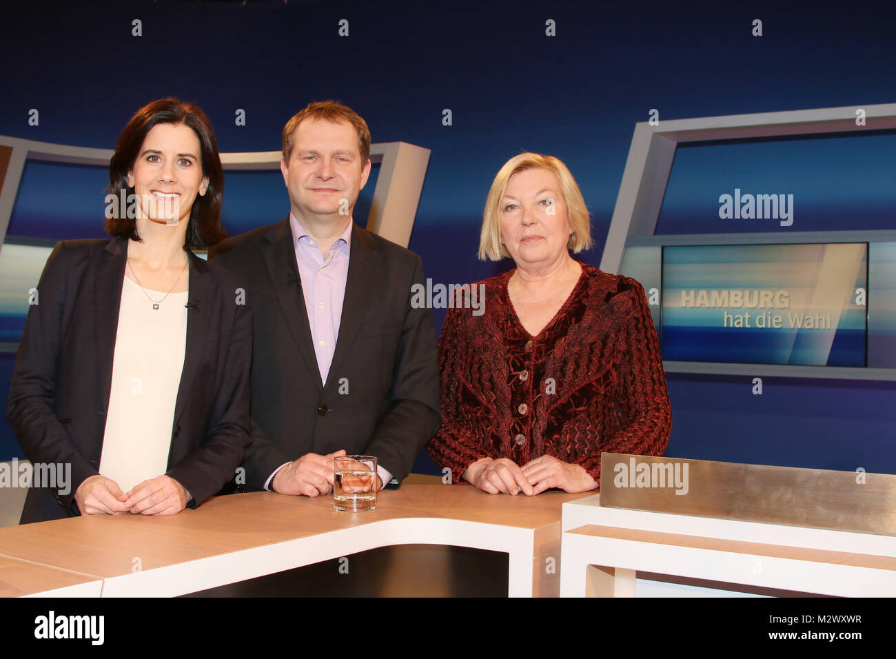 Katja Suding (FDP), Jens Kerstan (Buendnis 90/Die Gruenen), Dora Heyenn (Die Linke), "Hamburg hat die Wahl", NDR Hamburg, 12.02.2015 Stockfoto