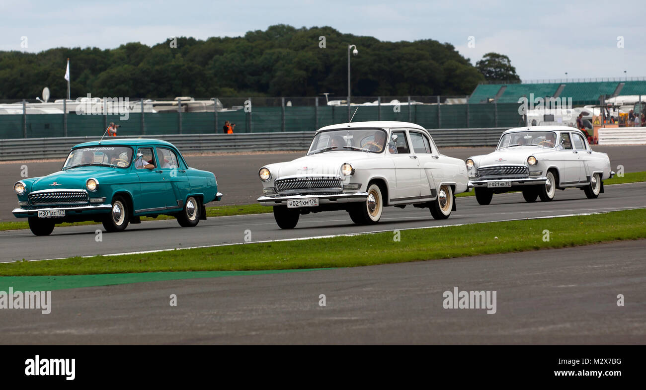 Wolga GAZ M21 Der paradieren rund um eine historische Rennstrecke bei der Silverstone Classic 2017 Stockfoto