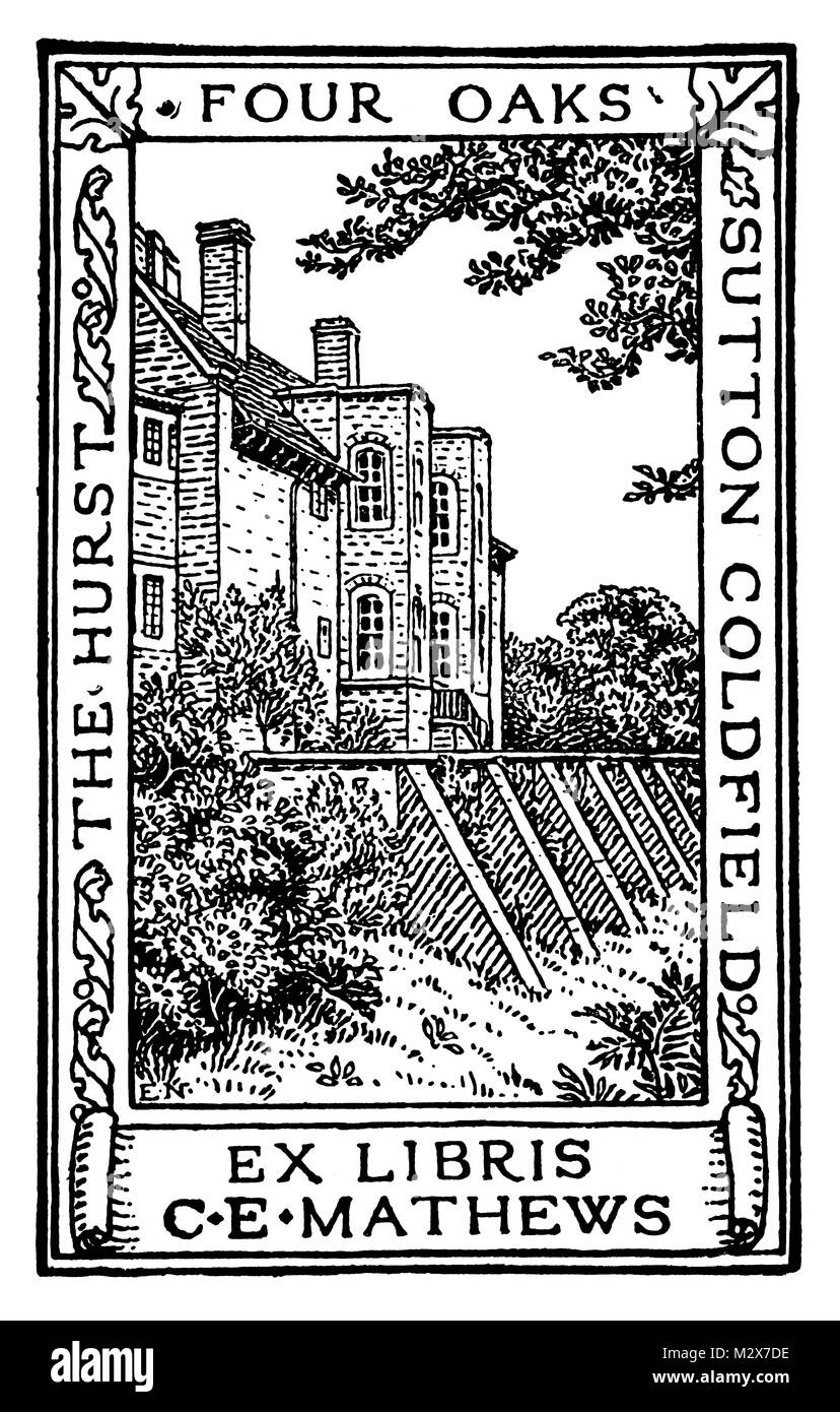 Die Hurst, vier Eichen, Sutton Coldfield, exlibris von EH Neu ab 1895 das Studio einer illustrierten Zeitschrift für Bildende und Angewandte Kunst Stockfoto