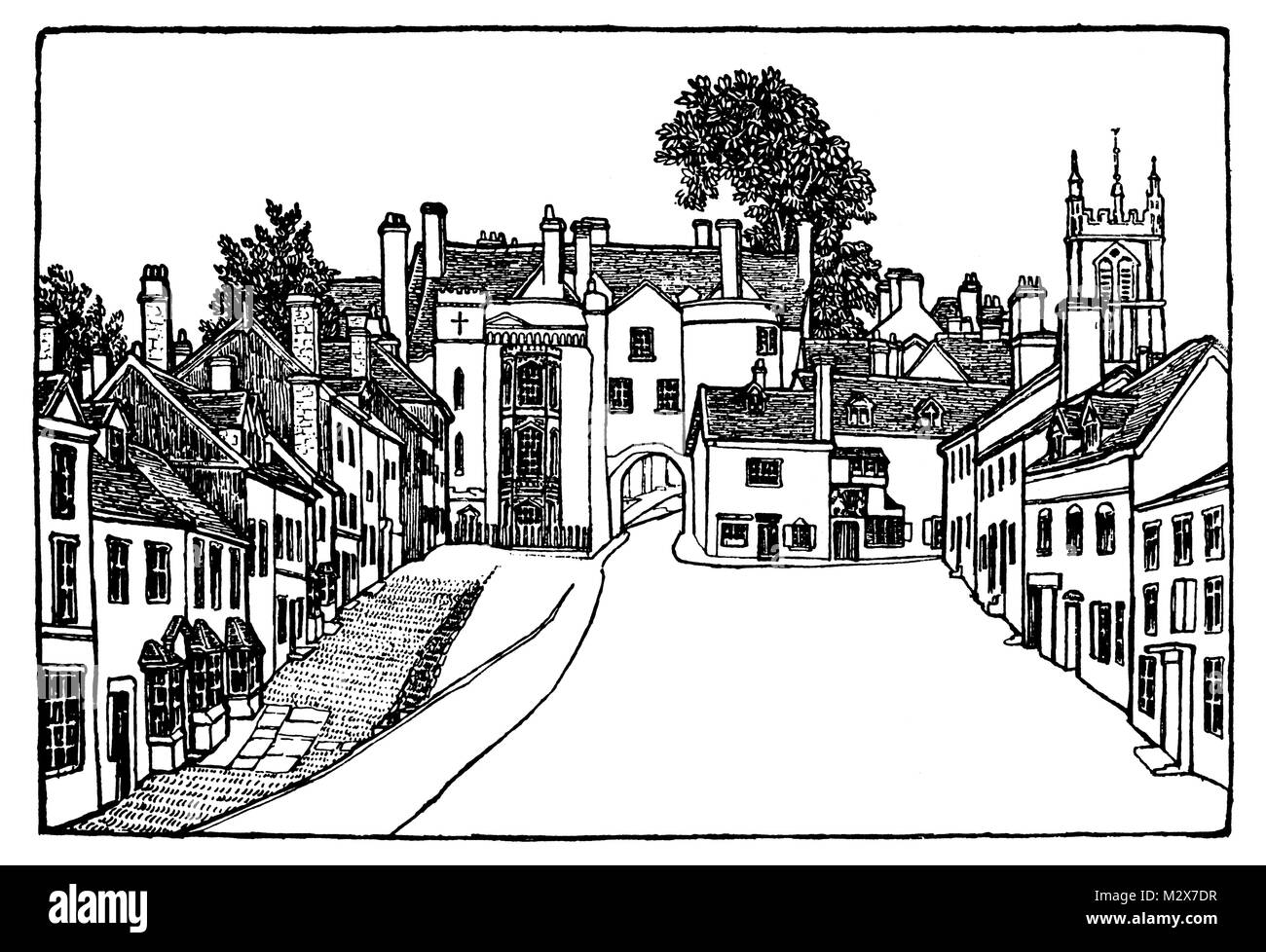 Das breite Tor, untere Breite Straße, Ludlow, Shropshire, Linie illustration Design von Mary Jane Newill von 1895 Das Studio einer illustrierten Zeitschrift von Stockfoto