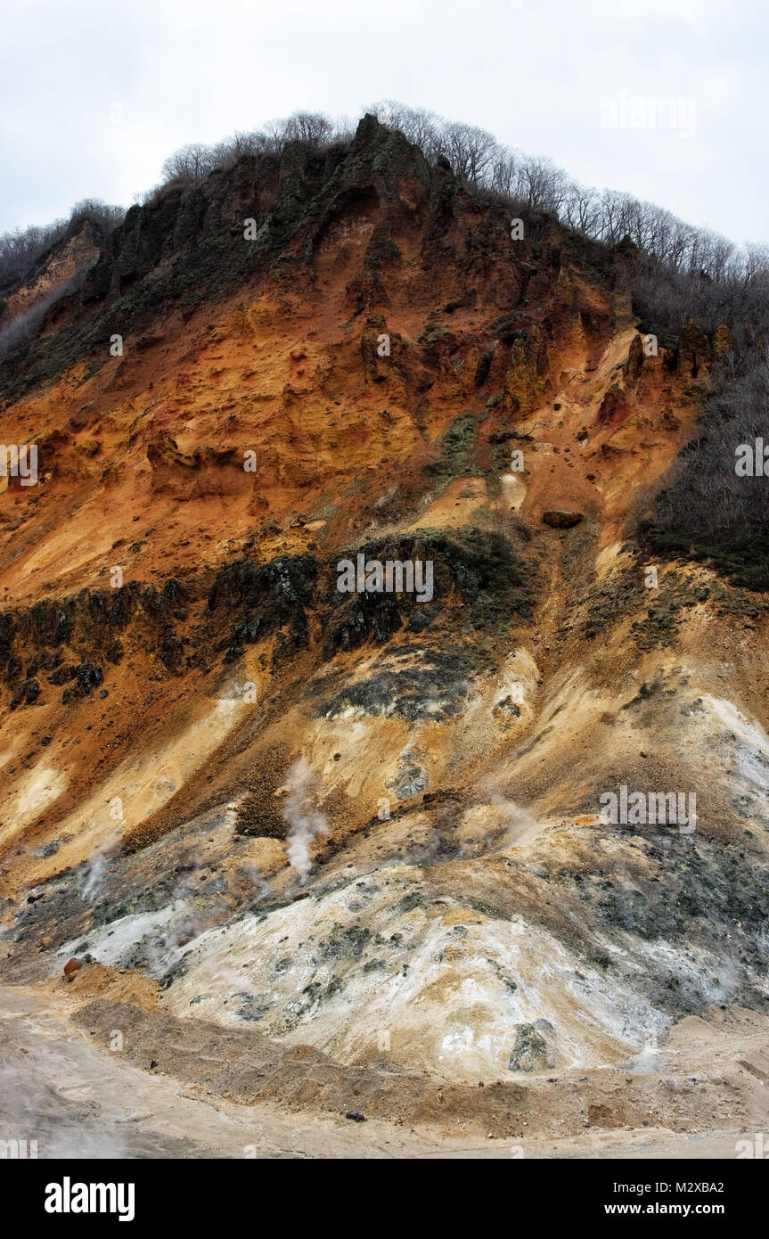 Schwefel, Gruben, 'Hölle Valley" im Shikotsu-Toya Nationalpark, Levoca, Japan. Stockfoto