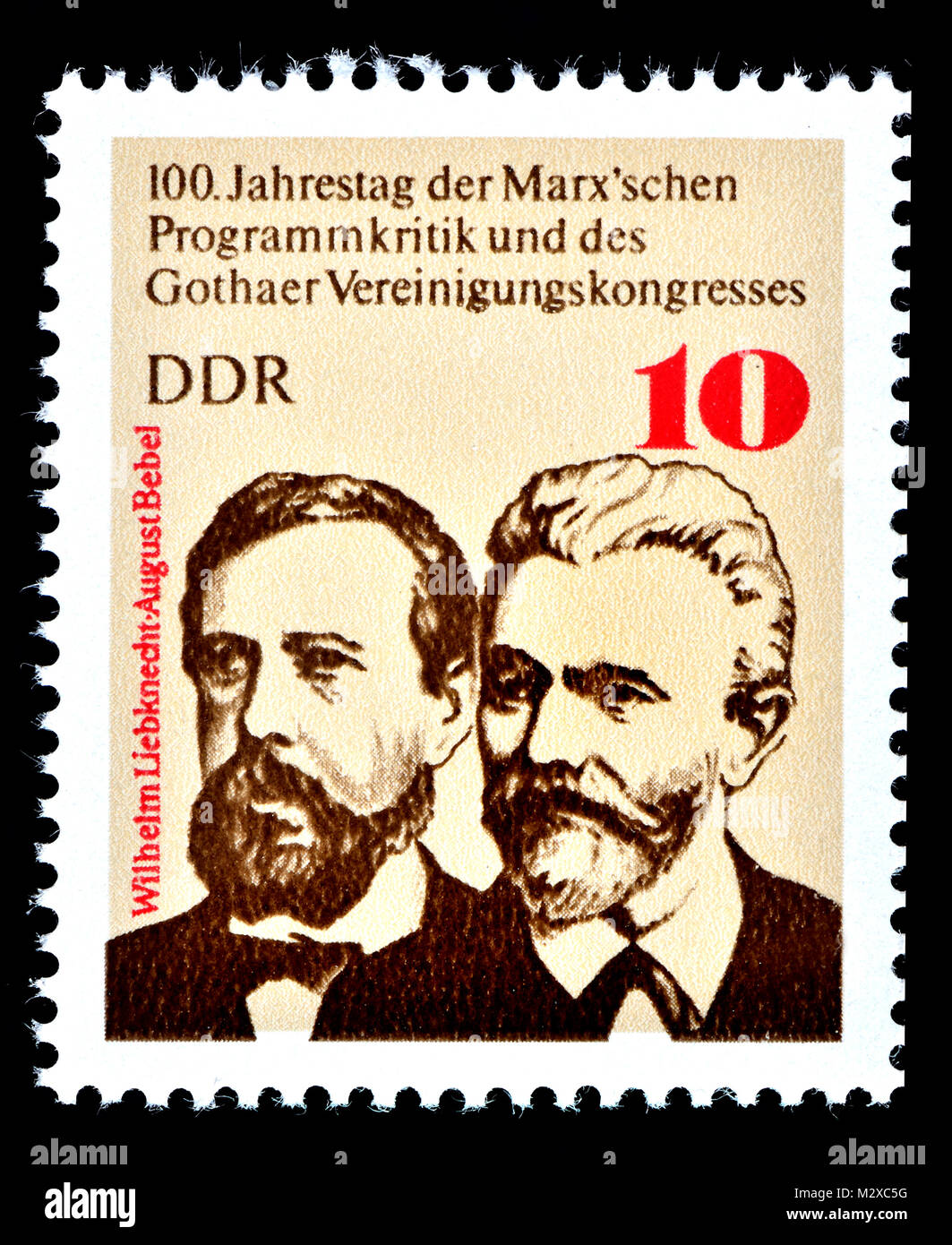 Ddr-Briefmarke (1975): 100. Geburtstag von Karl Marx' Kritik des Gothaer Programms (Kritik des Gothaer Programms) in 1875. .... Stockfoto