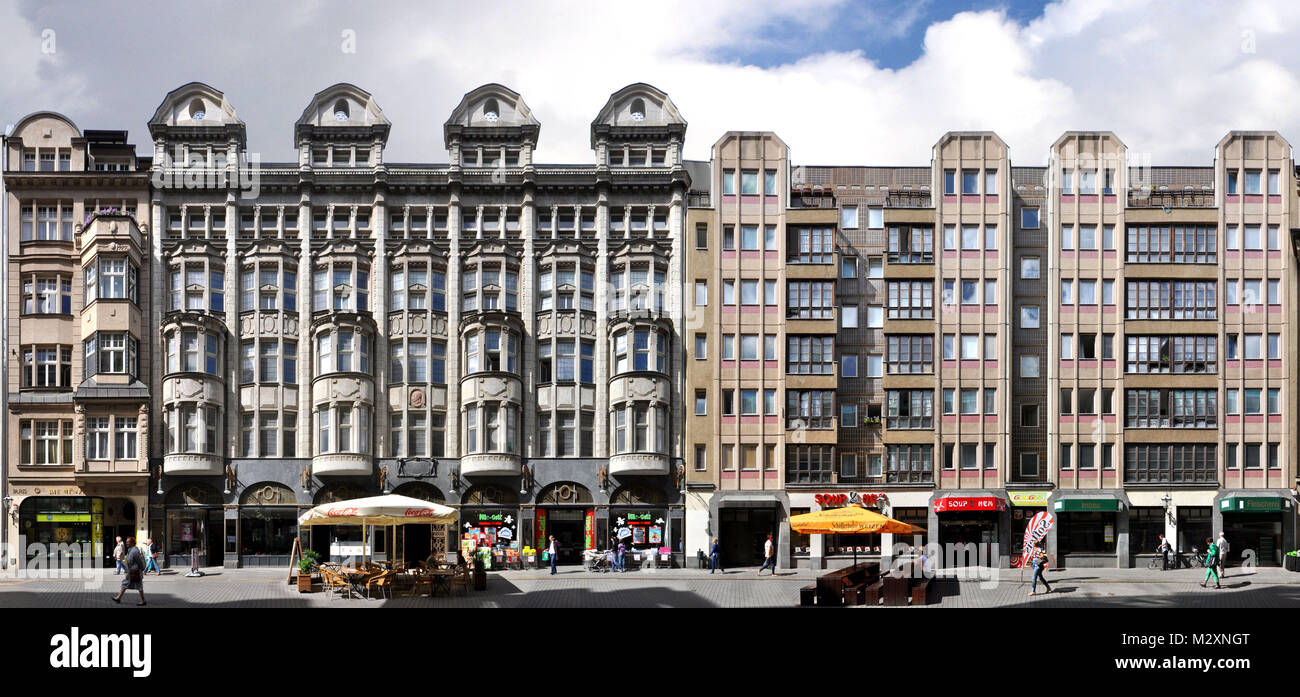 Sachsen, Leipzig, Nikolaistraße Kürschner, Gebäude, Fassade, Shopping, Straße, lineare Darstellung, Streetline multi Perspektive Fotografie Stockfoto