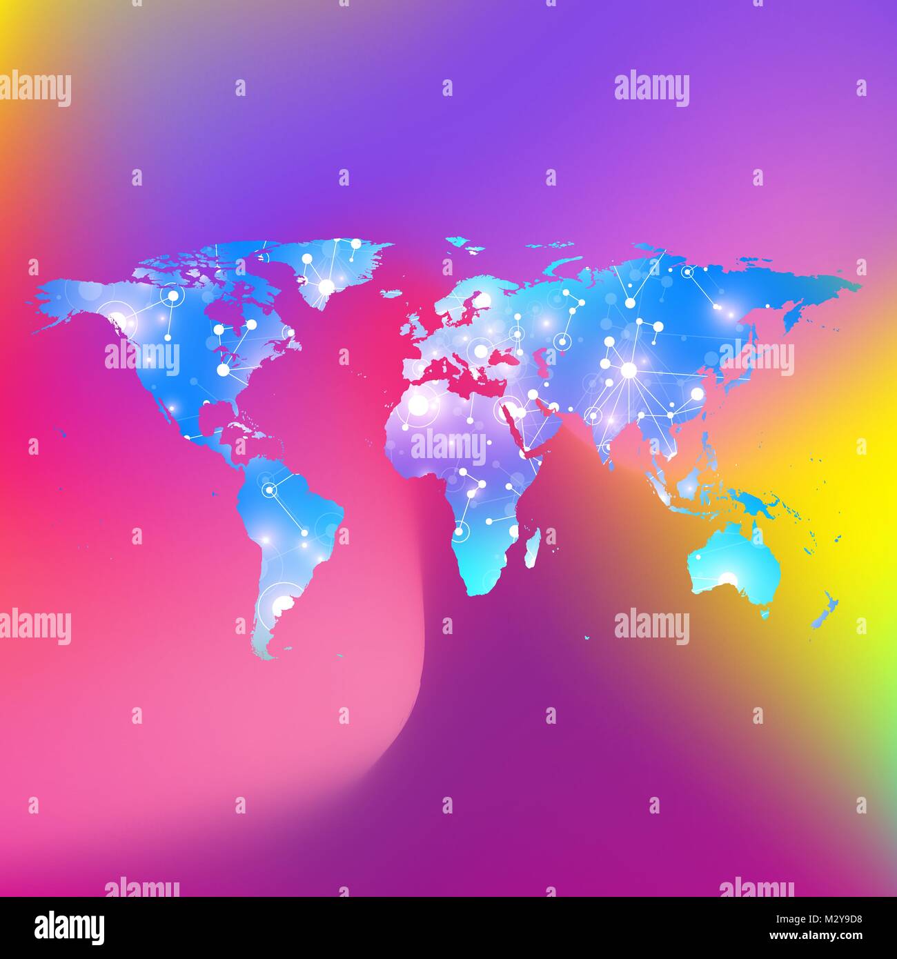 Weltkarte trendy flüssigen Farben Hintergrund. Global Technology networking Konzept. Globales Netzwerk Verbindungen. Linien plexus Hintergrund. Big Datenkommunikation. Perspektive Kulisse. Stock Vektor