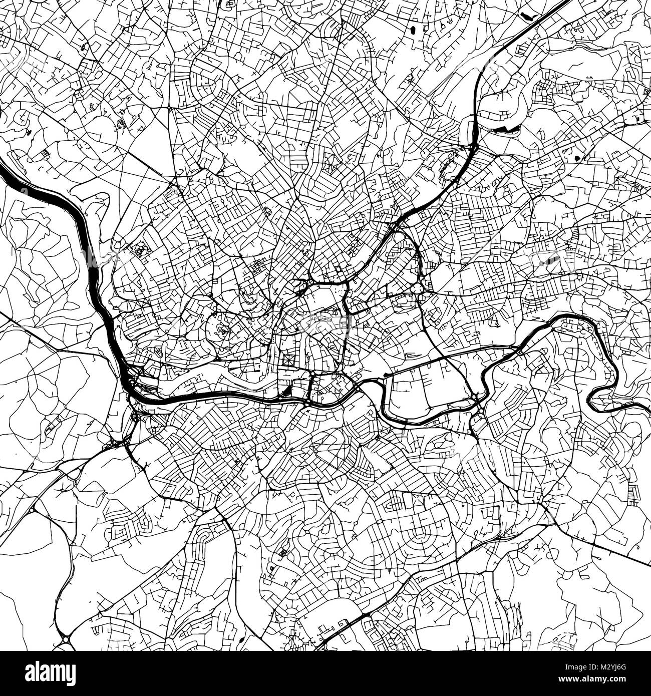 Bristol Downtown Vektorkarte Monochrome Kunstdruck, Outline Version für Infografik Hintergrund, schwarze Straßen und Wasserstraßen Stock Vektor