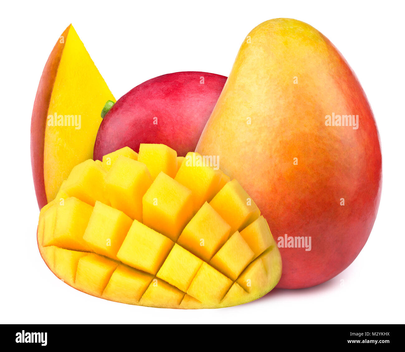 Mango mit Schichten zu Würfel isoliert Stockfoto