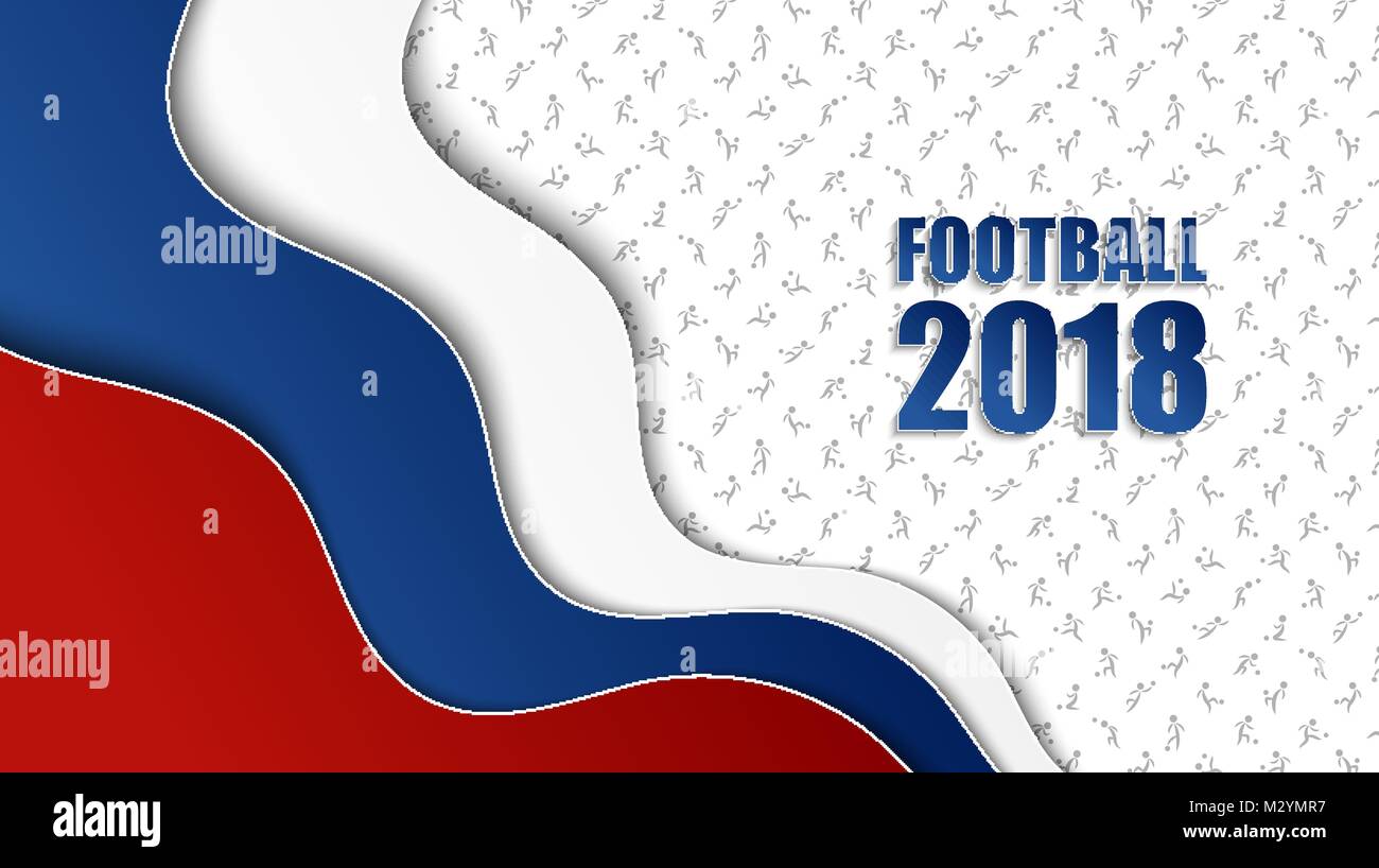 Fußball-Papier zu schneiden. Flagge von Russland. Fußball-Hintergrund mit Russischen nationalflagge Farben und verschiedenen Fußball-Spieler Muster Stock Vektor