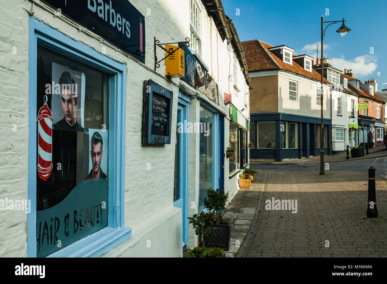 Friseur, Steyning, West Sussex, England. Stockfoto